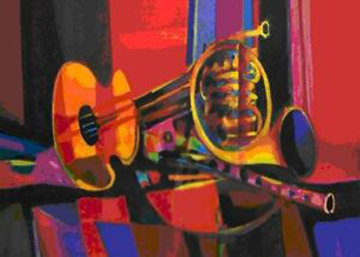 Guitar And Horn in Harmony 2004 Limited Edition Print - Marcel Mouly Guitar And Horn in Harmony 2004 Limited Edition Print - Marcel Mouly