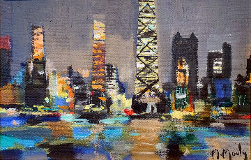 Chicago Le Soir 1994 16x20 Original Painting - Marcel Mouly Chicago Le Soir 1994 16x20 Original Painting - Marcel Mouly