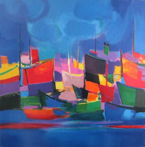 marcel mouly prints, cubism, boats in harbor by Marcel Mouly - For Sale ...