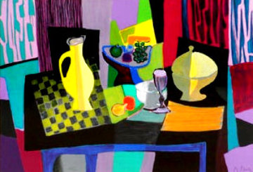 Pichet Au Damier Soupiere Jaune Limited Edition Print - Marcel Mouly Pichet Au Damier Soupiere Jaune Limited Edition Print - Marcel Mouly