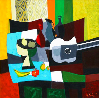 Guitare Compotier Nappe Bleue 1995 Limited Edition Print - Marcel Mouly Guitare Compotier Nappe Bleue 1995 Limited Edition Print - Marcel Mouly