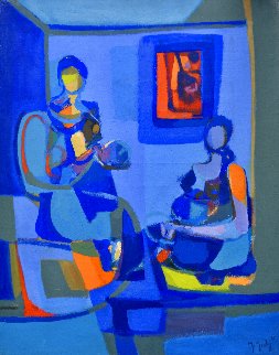 Les Brodeuses 1973 36x29 Original Painting - Marcel Mouly