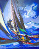 Yachtmen and Grande Nuages 1990 72x59 - Huge Mural Size Original Painting by Marcel Mouly - 0