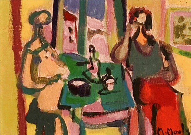 Les Deux Amies 1998 14x16 - Signed Twice Original Painting - Marcel Mouly