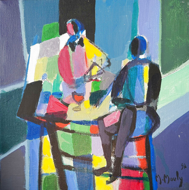 Un Scotch Barman 1997 12x12 - Framed Oil on Canvas Original Painting - Marcel Mouly