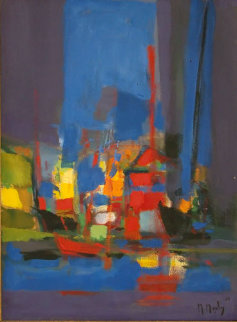 Untitled Harbor 1986 29x22 Original Painting - Marcel Mouly Untitled Harbor 1986 29x22 Original Painting - Marcel Mouly