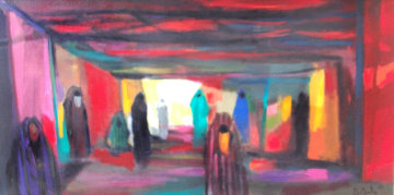 Dans Le Souk 1987 47x23 Original Painting - Marcel Mouly Dans Le Souk 1987 47x23 Original Painting - Marcel Mouly