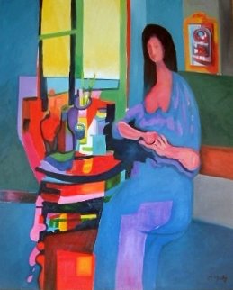 Juane En Bleu 1994 43x52 Original Painting - Marcel Mouly Juane En Bleu 1994 43x52 Original Painting - Marcel Mouly