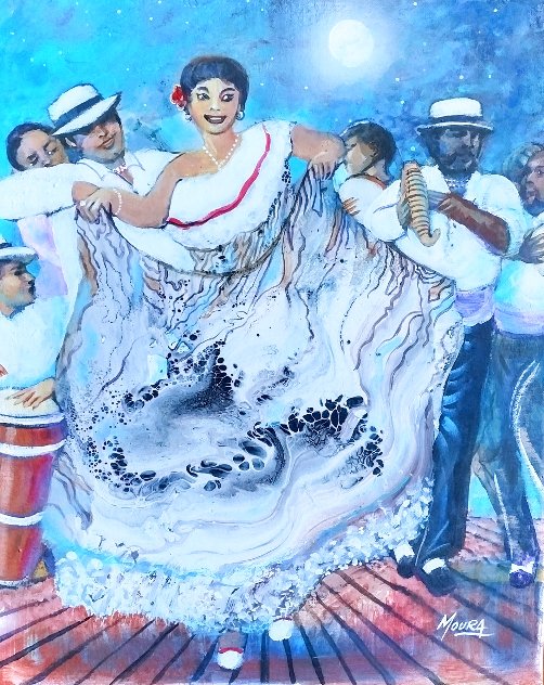 Baile De Bomba Y Plena En Luz De Luna 1980 20x15 Original Painting by Ivan Moura