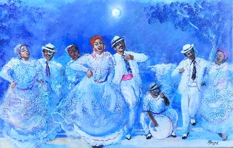Baile De Bomba Y Plena Nocturno 1980 24x36 Original Painting - Ivan Moura