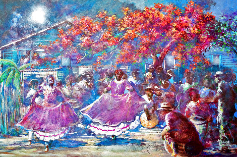 Baile De Bomba 1997 40x56 - Huge Original Painting - Ivan Moura