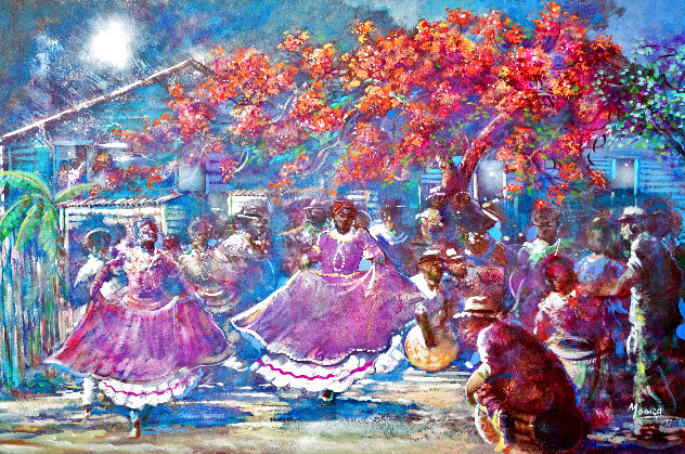 Baile De Bomba 1997 40x56 - Huge Original Painting by Ivan Moura