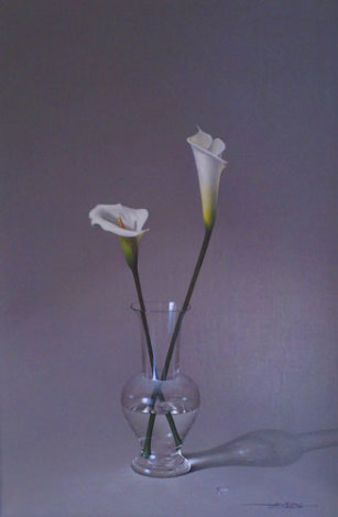 Two Lillies in Vase 48x36 Original Painting - Javier Mulio