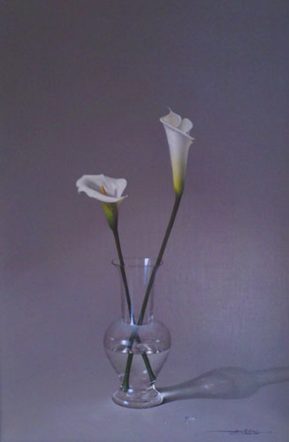 Two Lillies in Vase 48x36 Original Painting by Javier Mulio