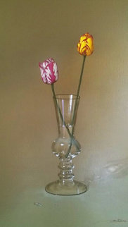 2 Tulips in a Glass 2000 42x30 Super Huge Original Painting - Javier Mulio 2 Tulips in a Glass 2000 42x30 Super Huge Original Painting - Javier Mulio
