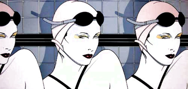 Patrick Nagel portraits of women swimmers, prints, fashion