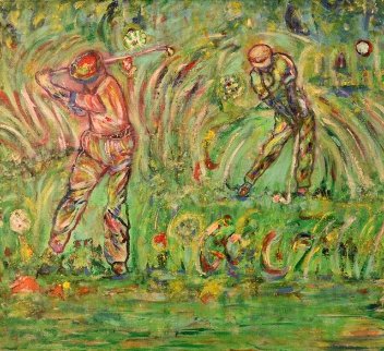 Golfers in Action 2020 31x31 Original Painting - Linda Naili Golfers in Action 2020 31x31 Original Painting - Linda Naili