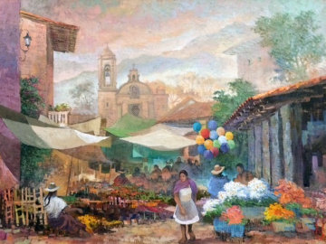 Tixtla, Edo, De Mexico 1985 18x24 Original Painting - Alberto Vazquez  Navarrete 