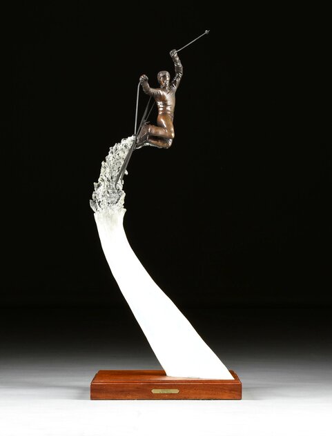 Airborne Bronze and Acrylic  Sculpture 36 in - Huge - Skiing Sculpture by Chris Navarro