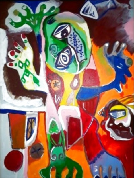 Grumpy Man Original 1994 52x39 Huge - Early Original Painting - Alexandra Nechita