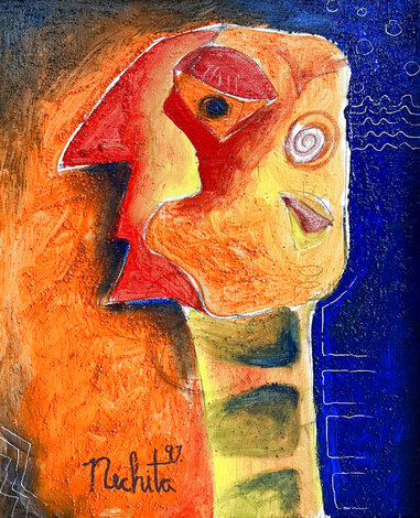 Stand Dust 1997 16x13  - Early Oil on Canvas - Signed Twice Original Painting - Alexandra Nechita