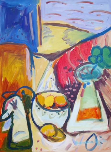 Still Life with Lemons 1994 34x17 (Very Early Work) Original Painting by Alexandra Nechita