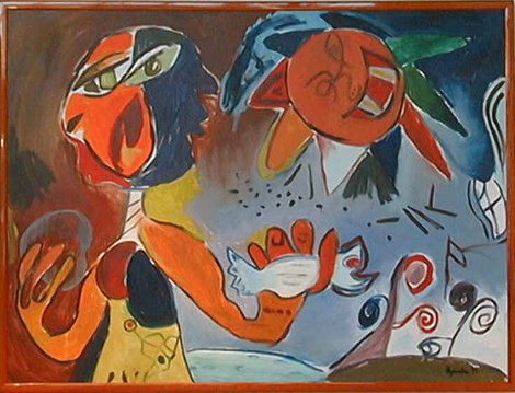 Sun with Dove 1995 (early work) 36x48 Huge Original Painting - Alexandra Nechita