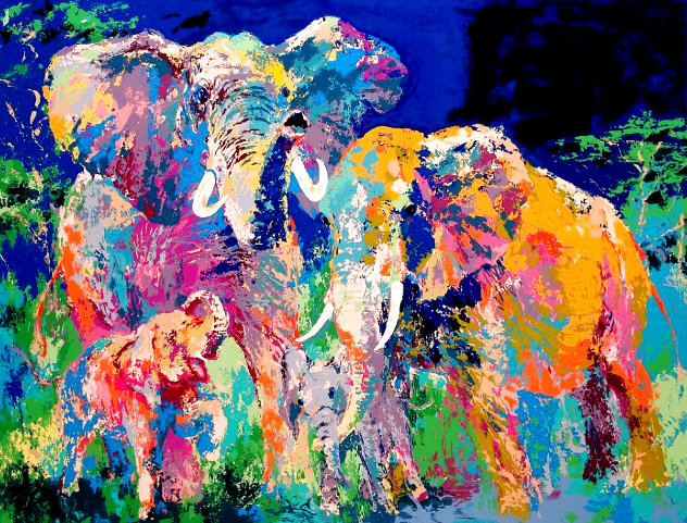 Elephant Family 1984 - Huge Limited Edition Print by LeRoy Neiman