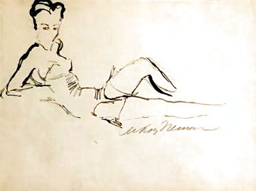 Reclining Woman 1959 26x30 Early Drawing - LeRoy Neiman Reclining Woman 1959 26x30 Early Drawing - LeRoy Neiman