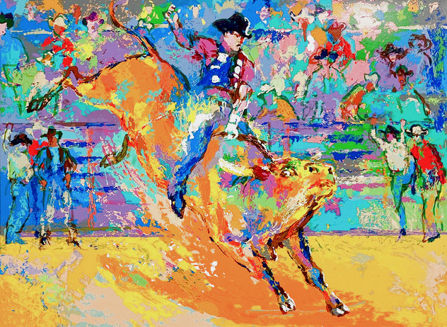 Adriano, World Champion Bull Rider on Little Yellow Jacket PP 2007 - Huge Limited Edition Print by LeRoy Neiman