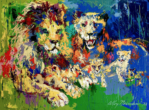 Lions Pride - Original Oil on Masonite - 1973  - 44x57 - Huge Original Painting - LeRoy Neiman