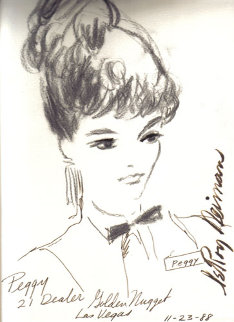 Peggy 21 Dealer, Golden Nugget, Las Vegas 1988 13x9 Drawing - LeRoy Neiman Peggy 21 Dealer, Golden Nugget, Las Vegas 1988 13x9 Drawing - LeRoy Neiman
