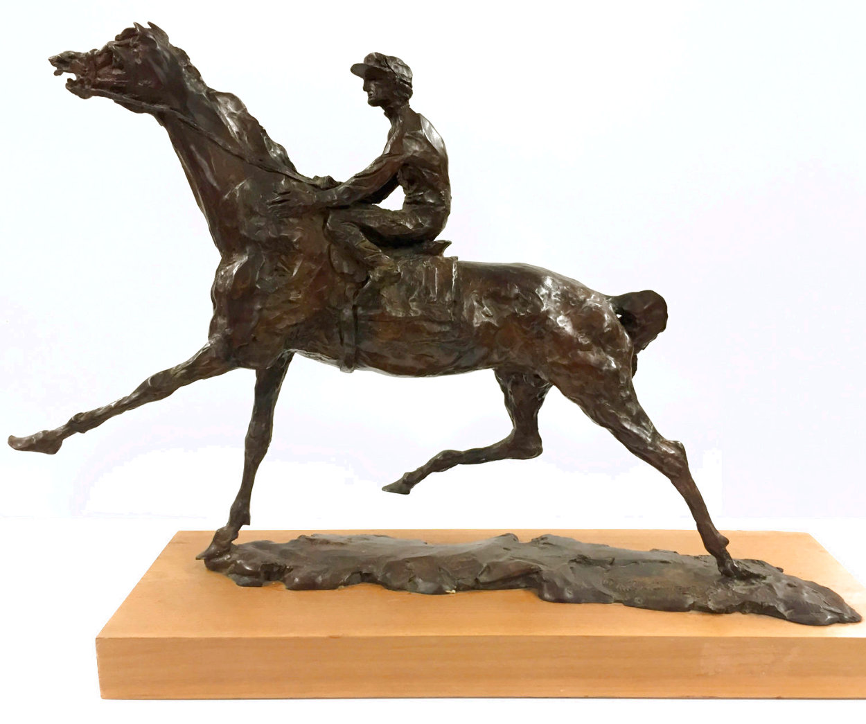 Pulling Up - Horse and Jockey Bronze Sculpture 1977 24 in Sculpture by LeRoy Neiman