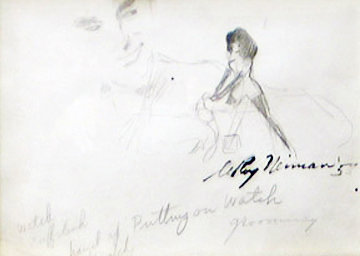 Femlin Putting on Watch Drawing 1958 Drawing - LeRoy Neiman