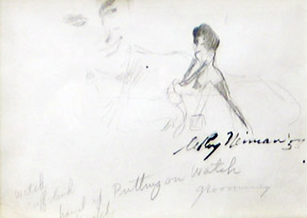 Femlin Putting on Watch Drawing 1958 Drawing by LeRoy Neiman Femlin Putting on Watch Drawing 1958 Drawing by LeRoy Neiman