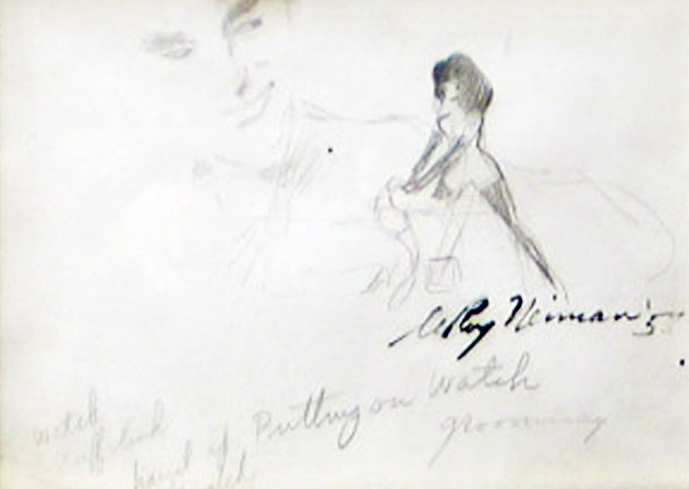 Femlin Putting on Watch Drawing 1958 Drawing by LeRoy Neiman
