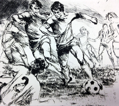 Soccer Etching 1980 Limited Edition Print - LeRoy Neiman