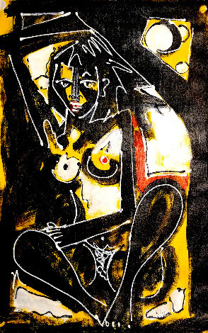 Untitled Female Nude 1992 14x7 Original Painting - Neith Nevelson
