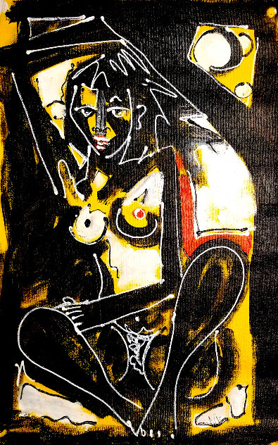 Untitled Female Nude 1992 14x7 Original Painting by Neith Nevelson