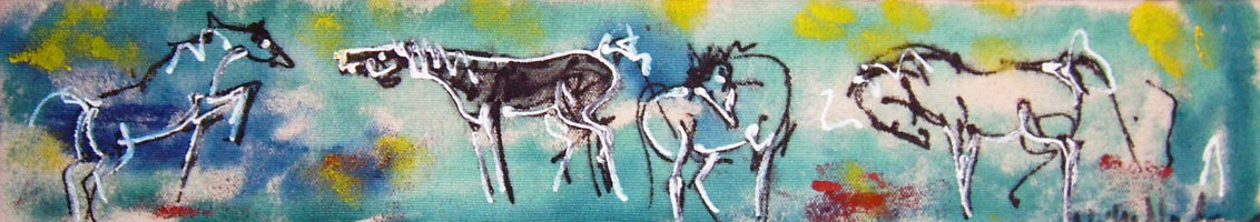 Untitled Horses 1997 3x17 in Original Painting by Neith Nevelson