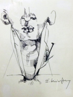 Nail in Neck 1986 Drawing - Ernst Neizvestny