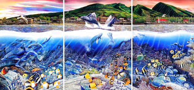 Lahaina Rhythms: Land and Sea Triptych 1987 - Huge Mural Sized - Hawaii Limited Edition Print by Robert Lyn Nelson