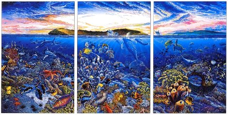 Molokini Fantasy Triptych 1993 - Huge Mural Size - Maui, Hawaii Limited Edition Print - Robert Lyn Nelson