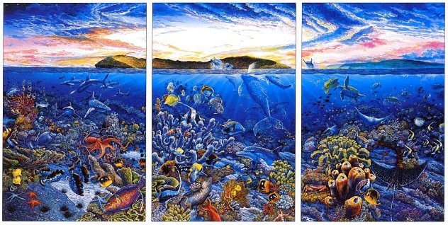 Molokini Fantasy Triptych 1993 - Huge Mural Size - Maui, Hawaii Limited Edition Print by Robert Lyn Nelson
