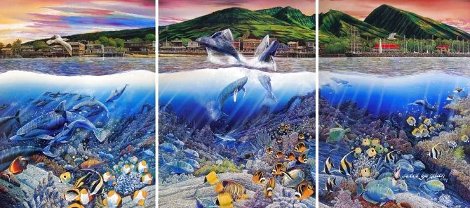 Lahaina Rhythm Land and Sea Triptych with Remarque 1987 - Huge Mural Size Limited Edition Print - Robert Lyn Nelson