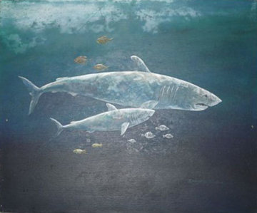 Untitled Sharks Painting (early work) 20x24 Original Painting - Robert Lyn Nelson Untitled Sharks Painting (early work) 20x24 Original Painting - Robert Lyn Nelson