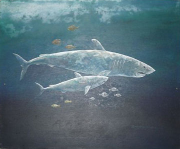Untitled Sharks Painting (early work) 20x24  Original Painting - Robert Lyn Nelson