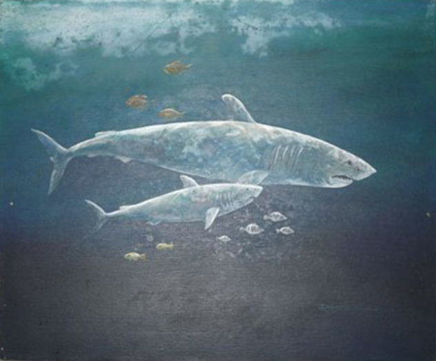 Untitled Sharks Painting (early work) 20x24 Original Painting by Robert Lyn Nelson