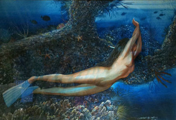 Cave Dive Watercolor 1987 33x42 Watercolor - Robert Lyn Nelson Cave Dive Watercolor 1987 33x42 Watercolor - Robert Lyn Nelson