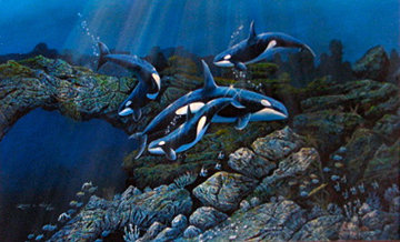 Orca 1980 38x61 Huge Original Painting - Robert Lyn Nelson